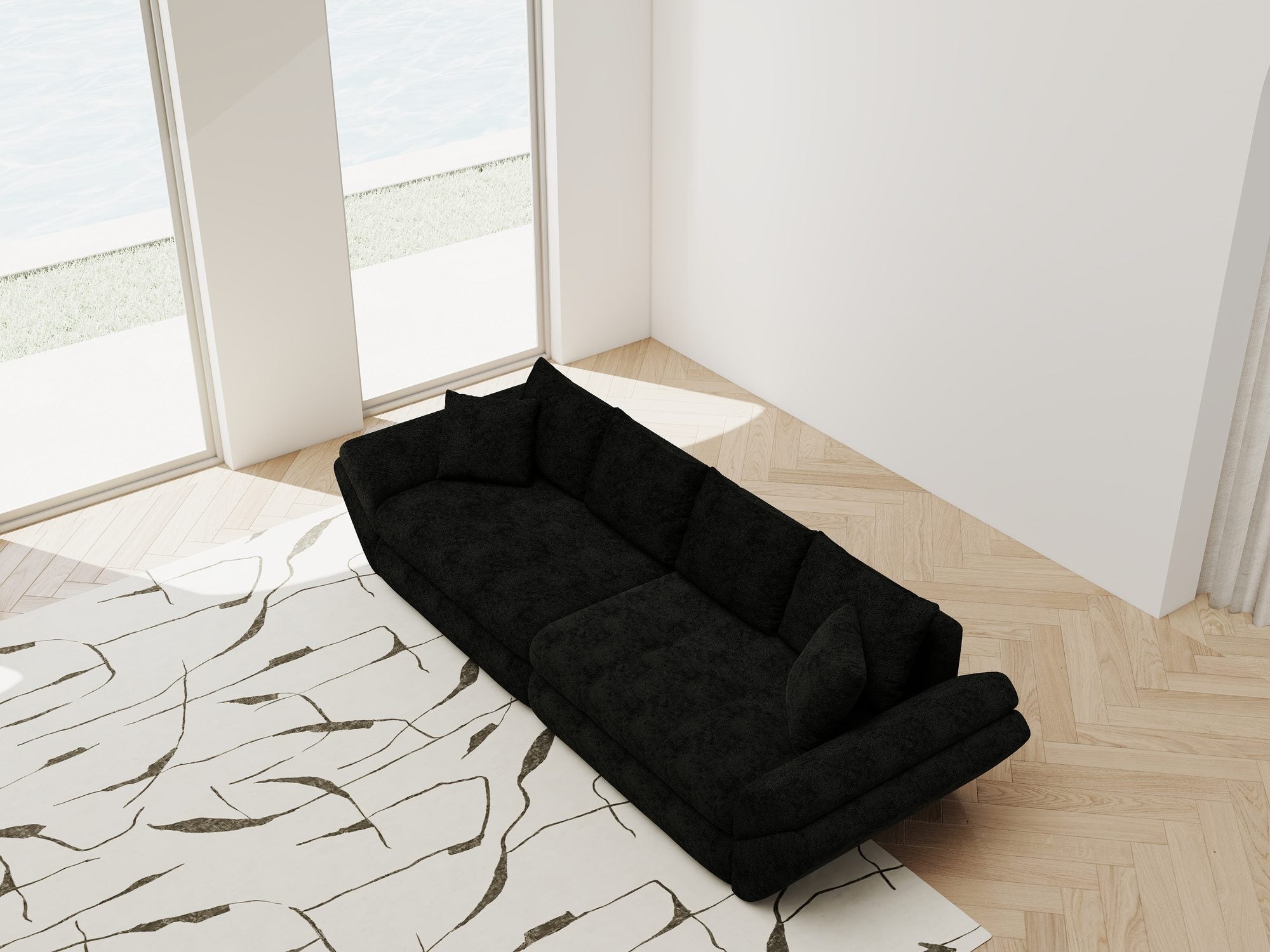 Canapea extensibilă dumonde cu ladă de depozitare si sezut confortabil din spuma high-density, Loana Quelle Negru 300x100 cm
