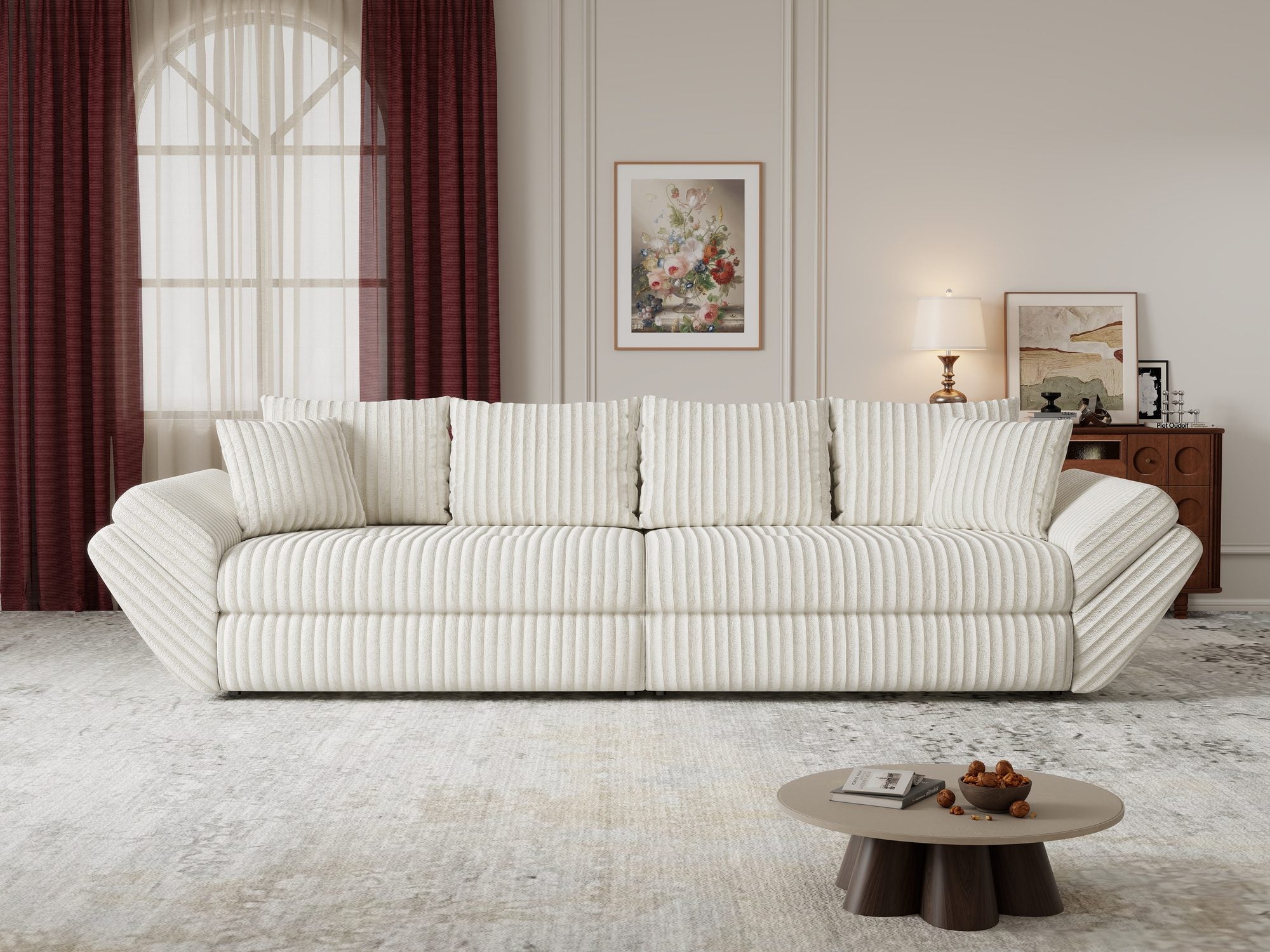 Canapea extensibilă dumonde cu ladă de depozitare si sezut confortabil din spuma high-density, Loana Tilia Bej 300x100 cm