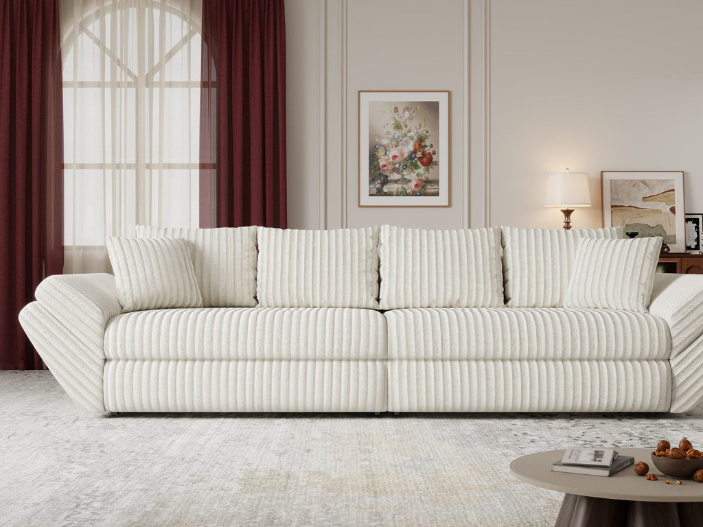 Canapea extensibilă dumonde cu ladă de depozitare si sezut confortabil din spuma high-density, Loana Tilia Bej 300x100 cm