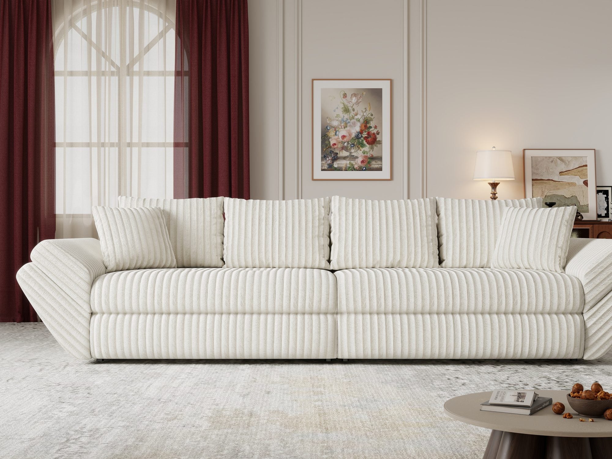 Canapea extensibilă dumonde cu ladă de depozitare si sezut confortabil din spuma high-density, Loana Tilia Bej 300x100 cm