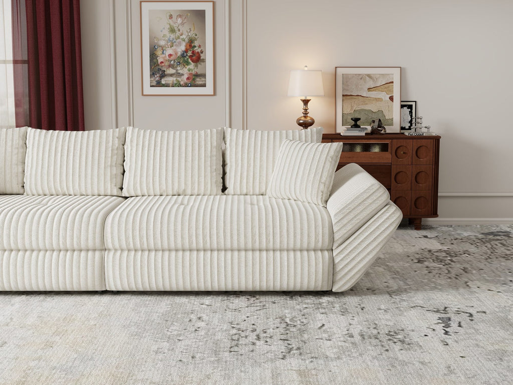 Canapea extensibilă dumonde cu ladă de depozitare si sezut confortabil din spuma high-density, Loana Tilia Bej 300x100 cm