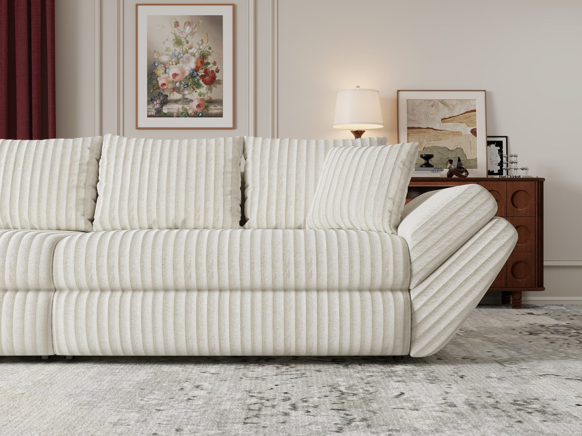 Canapea extensibilă dumonde cu ladă de depozitare si sezut confortabil din spuma high-density, Loana Tilia Bej 300x100 cm