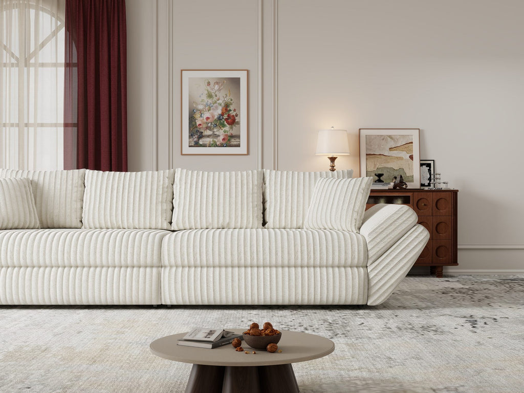 Canapea extensibilă dumonde cu ladă de depozitare si sezut confortabil din spuma high-density, Loana Tilia Bej 300x100 cm
