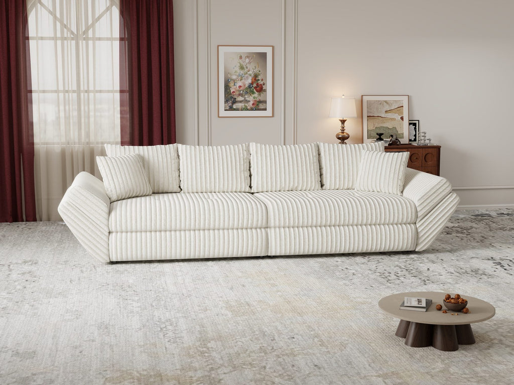 Canapea extensibilă dumonde cu ladă de depozitare si sezut confortabil din spuma high-density, Loana Tilia Bej 300x100 cm