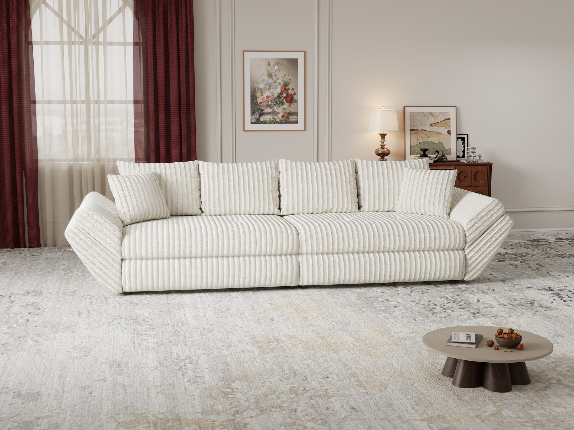 Canapea extensibilă dumonde cu ladă de depozitare si sezut confortabil din spuma high-density, Loana Tilia Bej 300x100 cm