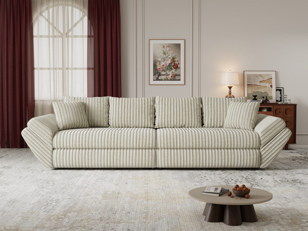 Canapea extensibilă dumonde cu ladă de depozitare si sezut confortabil din spuma high-density, Loana Tilia Bej 300x100 cm