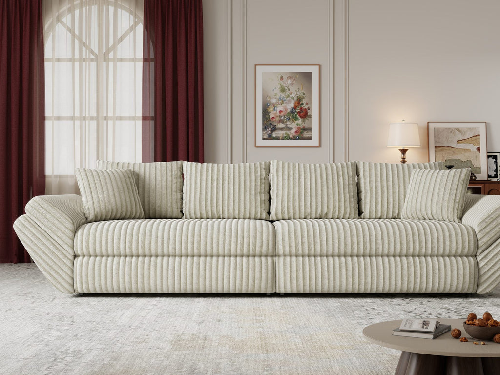 Canapea extensibilă dumonde cu ladă de depozitare si sezut confortabil din spuma high-density, Loana Tilia Bej 300x100 cm