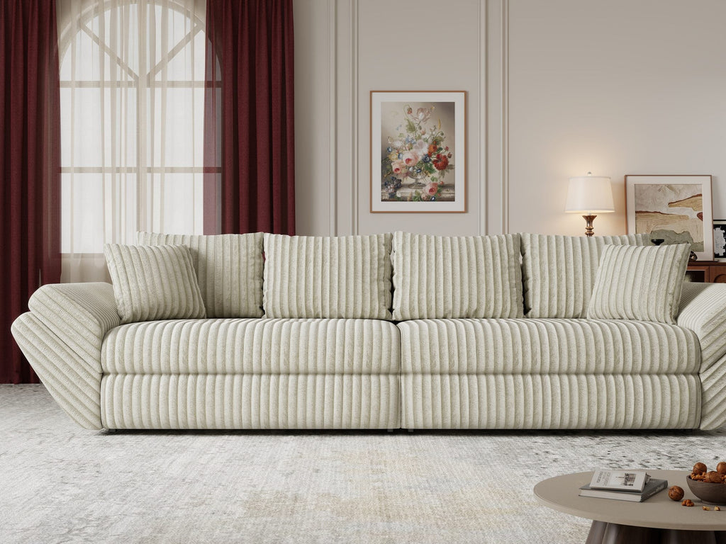 Canapea extensibilă dumonde cu ladă de depozitare si sezut confortabil din spuma high-density, Loana Tilia Bej 300x100 cm
