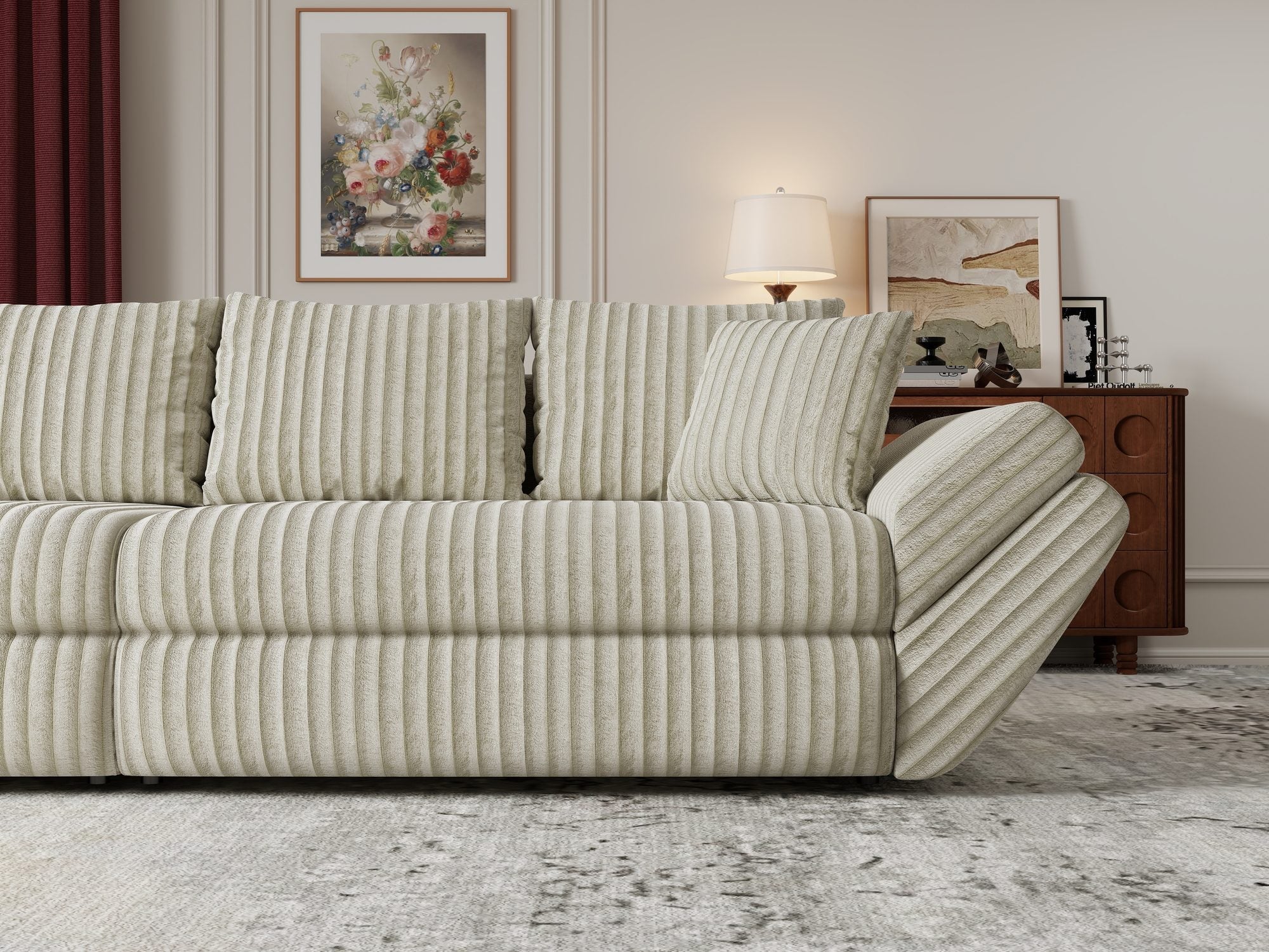 Canapea extensibilă dumonde cu ladă de depozitare si sezut confortabil din spuma high-density, Loana Tilia Bej 300x100 cm