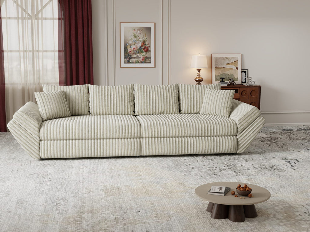 Canapea extensibilă dumonde cu ladă de depozitare si sezut confortabil din spuma high-density, Loana Tilia Bej 300x100 cm
