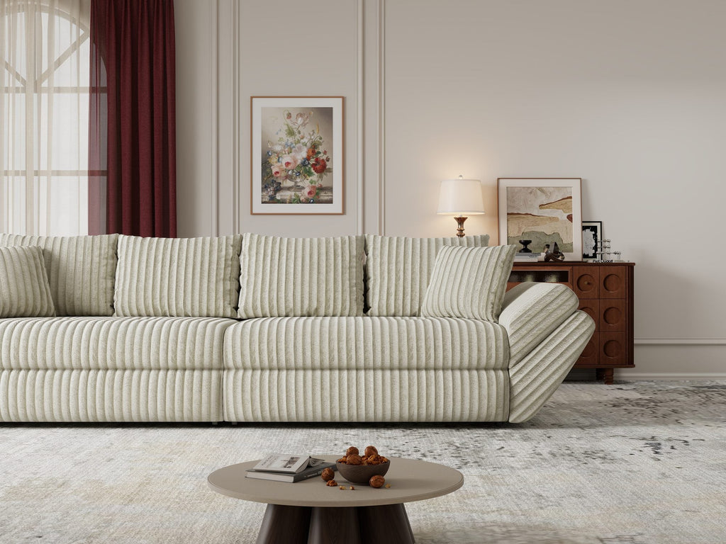 Canapea extensibilă dumonde cu ladă de depozitare si sezut confortabil din spuma high-density, Loana Tilia Bej 300x100 cm