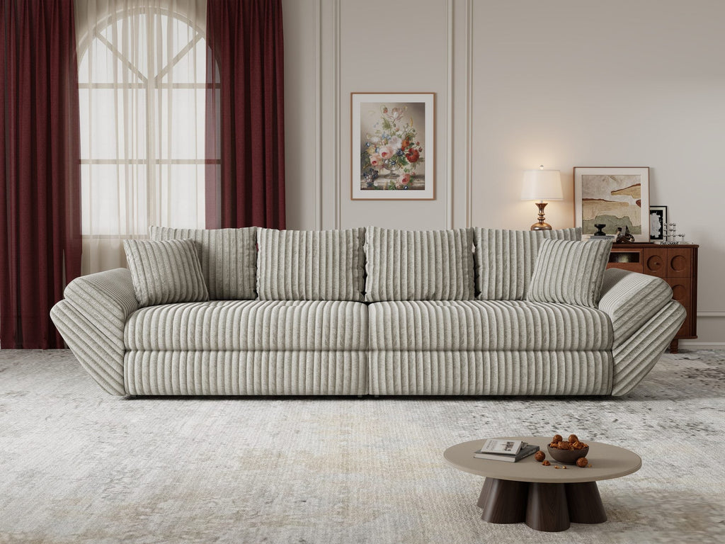 Canapea extensibilă dumonde cu ladă de depozitare si sezut confortabil din spuma high-density, Loana Tilia Gri- bej 300x100 cm