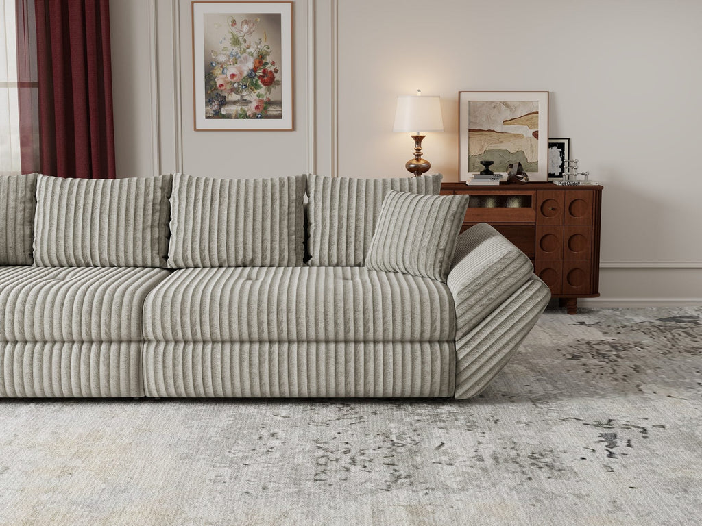 Canapea extensibilă dumonde cu ladă de depozitare si sezut confortabil din spuma high-density, Loana Tilia Gri- bej 300x100 cm