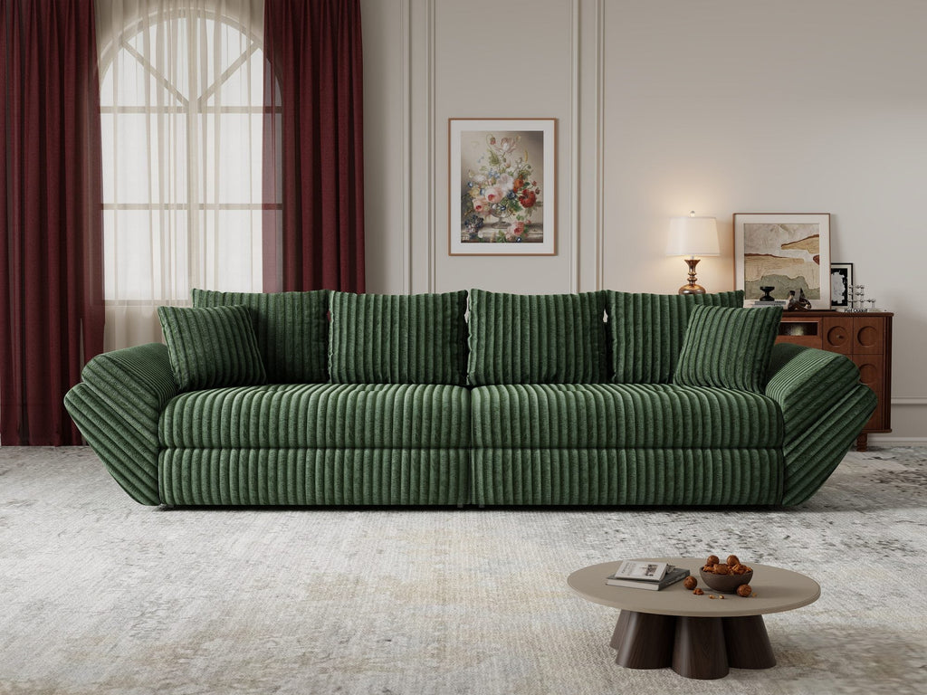 Canapea extensibilă dumonde cu ladă de depozitare si sezut confortabil din spuma high-density, Loana Tilia Verde 300x100 cm