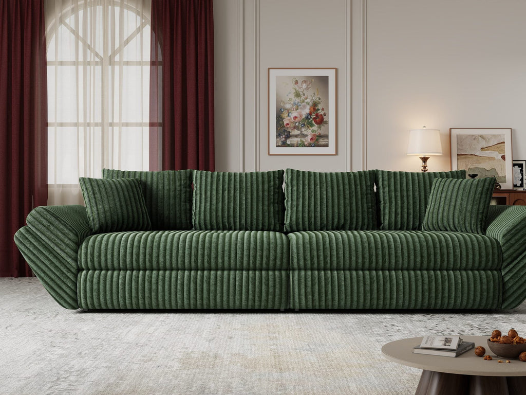 Canapea extensibilă dumonde cu ladă de depozitare si sezut confortabil din spuma high-density, Loana Tilia Verde 300x100 cm