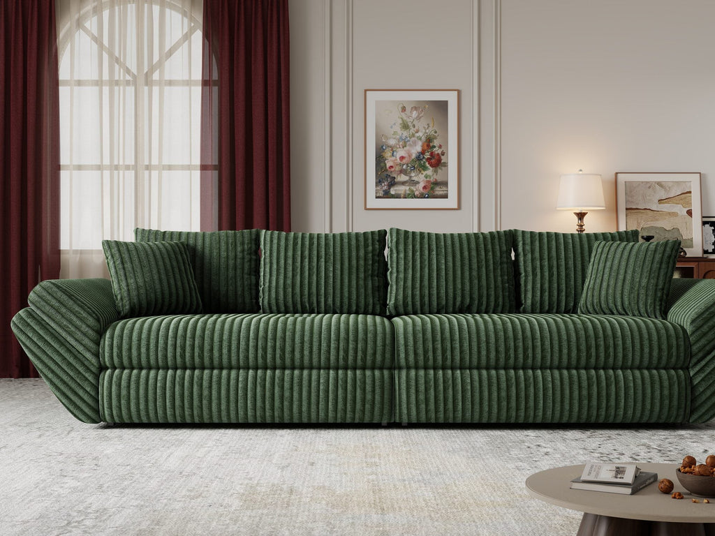 Canapea extensibilă dumonde cu ladă de depozitare si sezut confortabil din spuma high-density, Loana Tilia Verde 300x100 cm