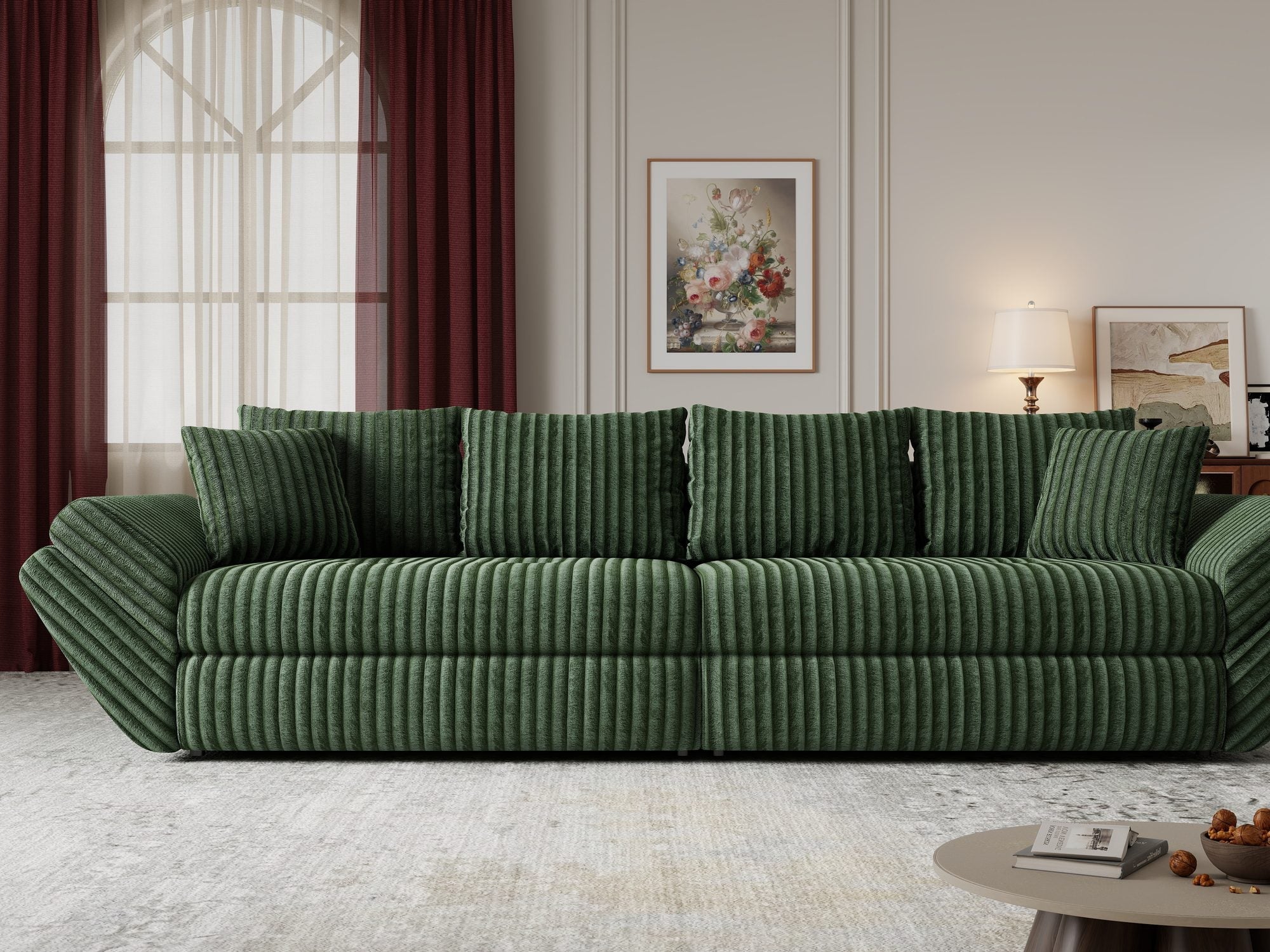Canapea extensibilă dumonde cu ladă de depozitare si sezut confortabil din spuma high-density, Loana Tilia Verde 300x100 cm