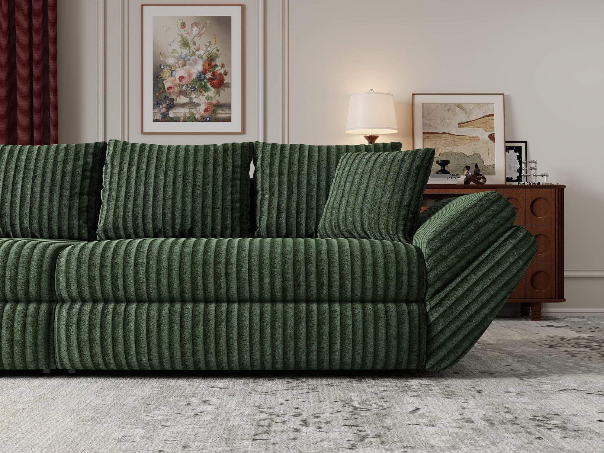 Canapea extensibilă dumonde cu ladă de depozitare si sezut confortabil din spuma high-density, Loana Tilia Verde 300x100 cm