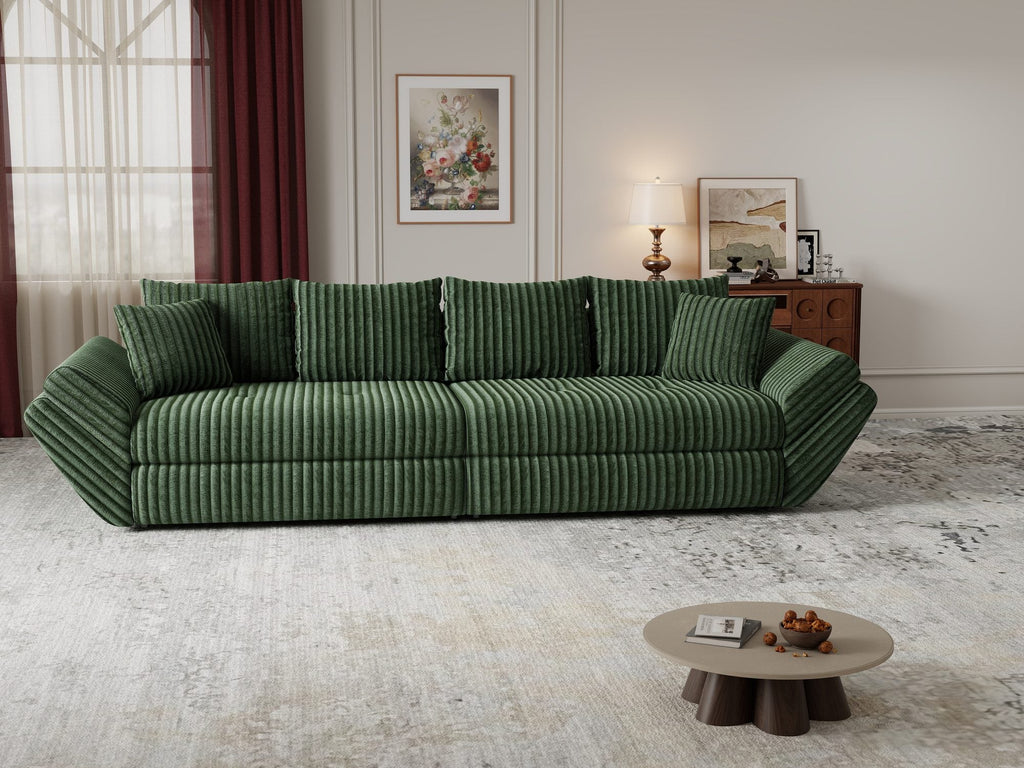Canapea extensibilă dumonde cu ladă de depozitare si sezut confortabil din spuma high-density, Loana Tilia Verde 300x100 cm