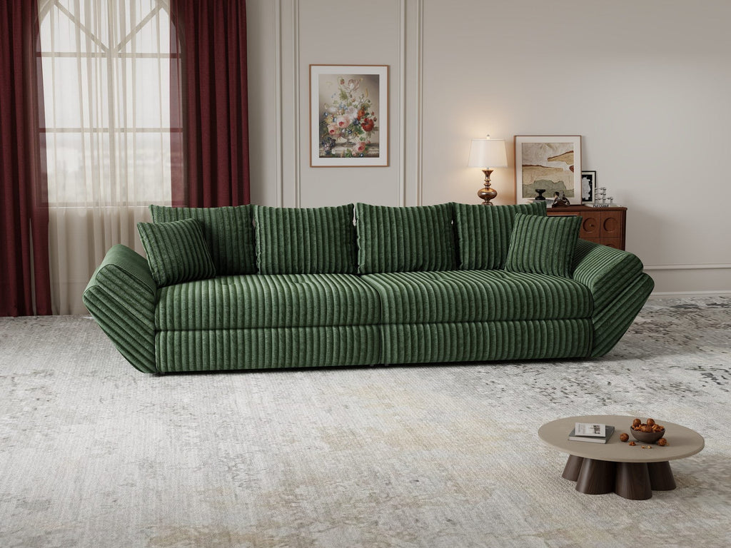 Canapea extensibilă dumonde cu ladă de depozitare si sezut confortabil din spuma high-density, Loana Tilia Verde 300x100 cm