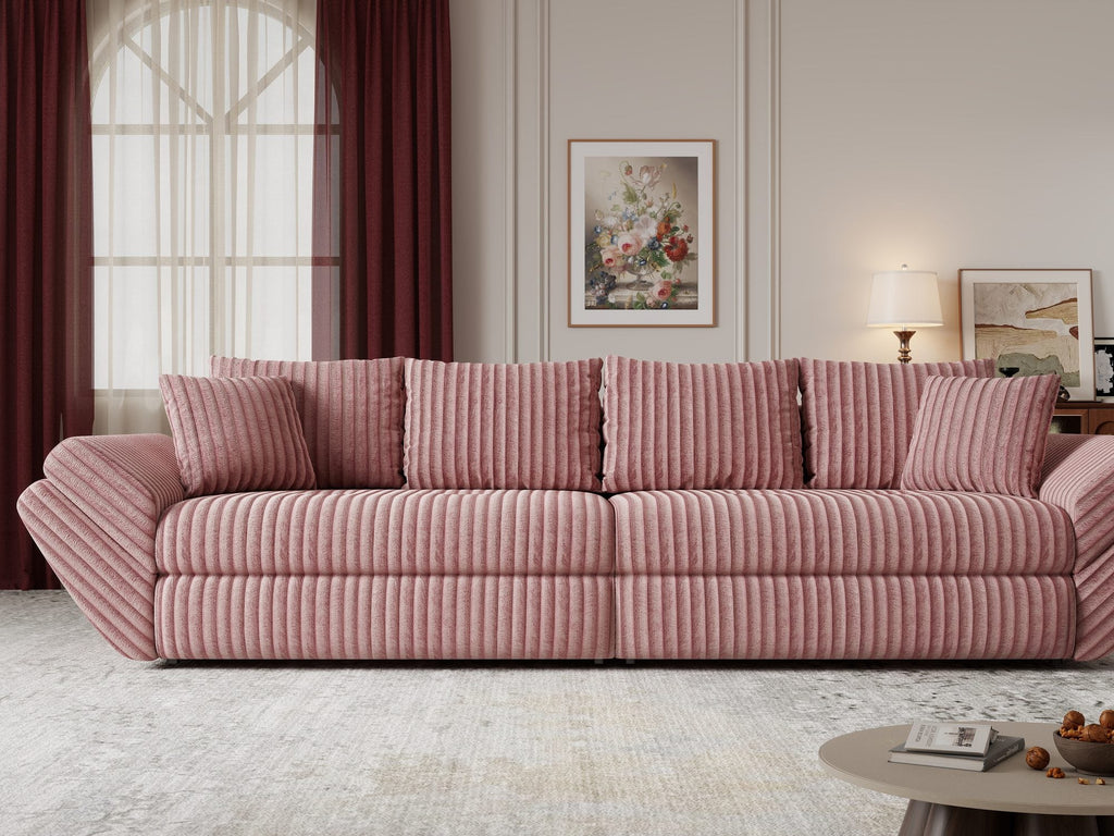 Canapea extensibilă dumonde cu ladă de depozitare si sezut confortabil din spuma high-density, Loana Tilia Roz pudrat 300x100 cm