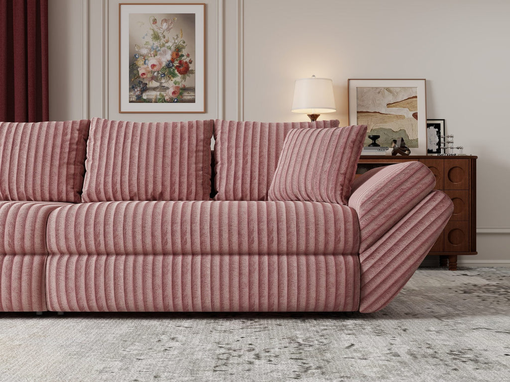 Canapea extensibilă dumonde cu ladă de depozitare si sezut confortabil din spuma high-density, Loana Tilia Roz pudrat 300x100 cm
