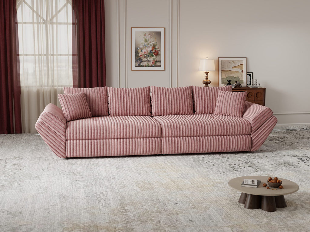Canapea extensibilă dumonde cu ladă de depozitare si sezut confortabil din spuma high-density, Loana Tilia Roz pudrat 300x100 cm
