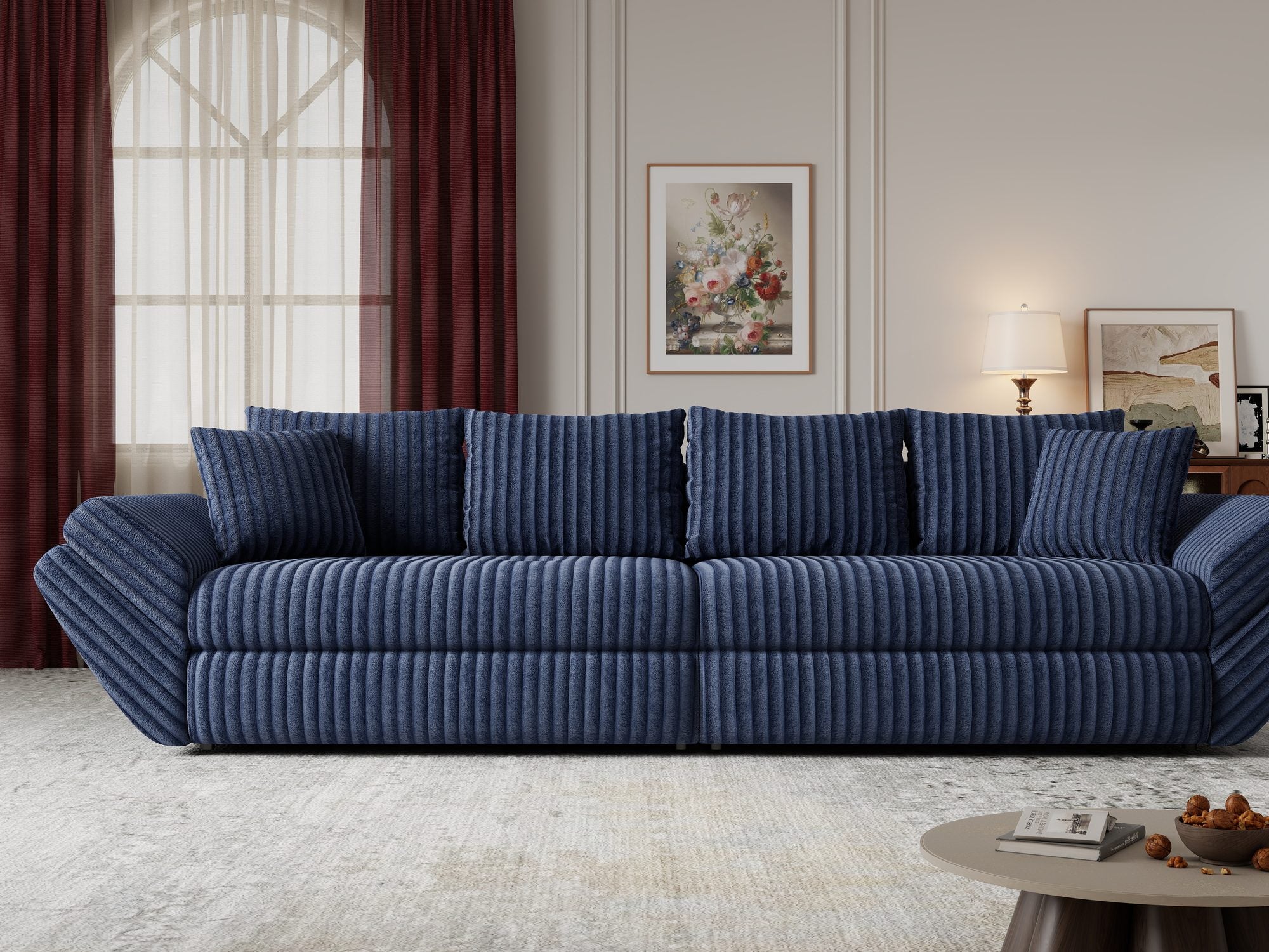 Canapea extensibilă dumonde cu ladă de depozitare si sezut confortabil din spuma high-density, Loana Tilia Albastru 300x100 cm