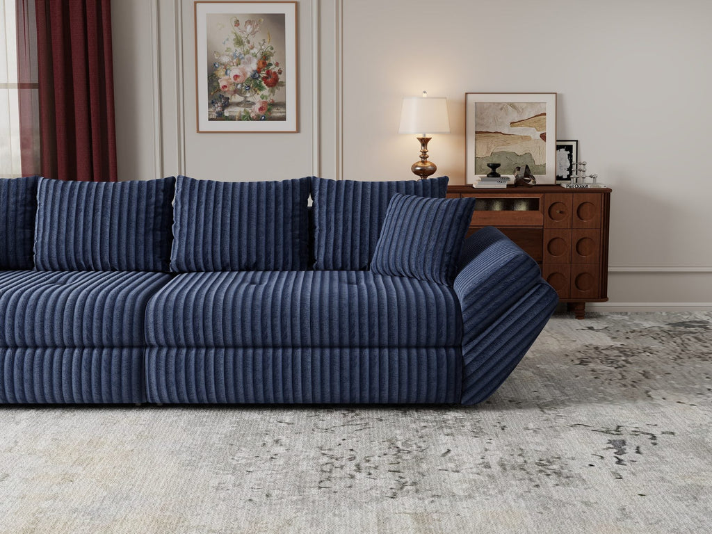 Canapea extensibilă dumonde cu ladă de depozitare si sezut confortabil din spuma high-density, Loana Tilia Albastru 300x100 cm