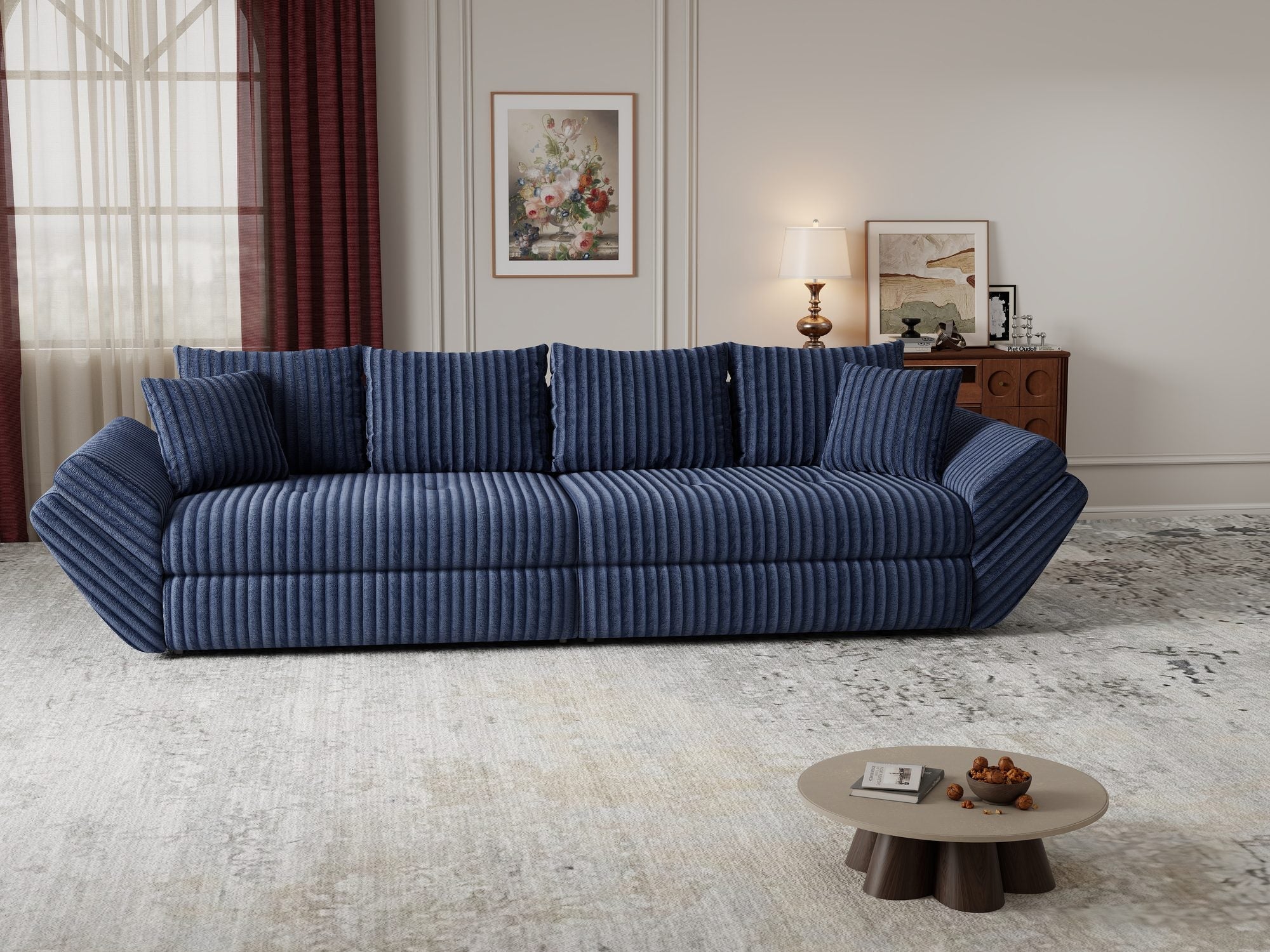 Canapea extensibilă dumonde cu ladă de depozitare si sezut confortabil din spuma high-density, Loana Tilia Albastru 300x100 cm