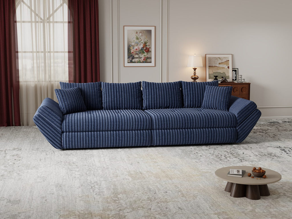 Canapea extensibilă dumonde cu ladă de depozitare si sezut confortabil din spuma high-density, Loana Tilia Albastru 300x100 cm