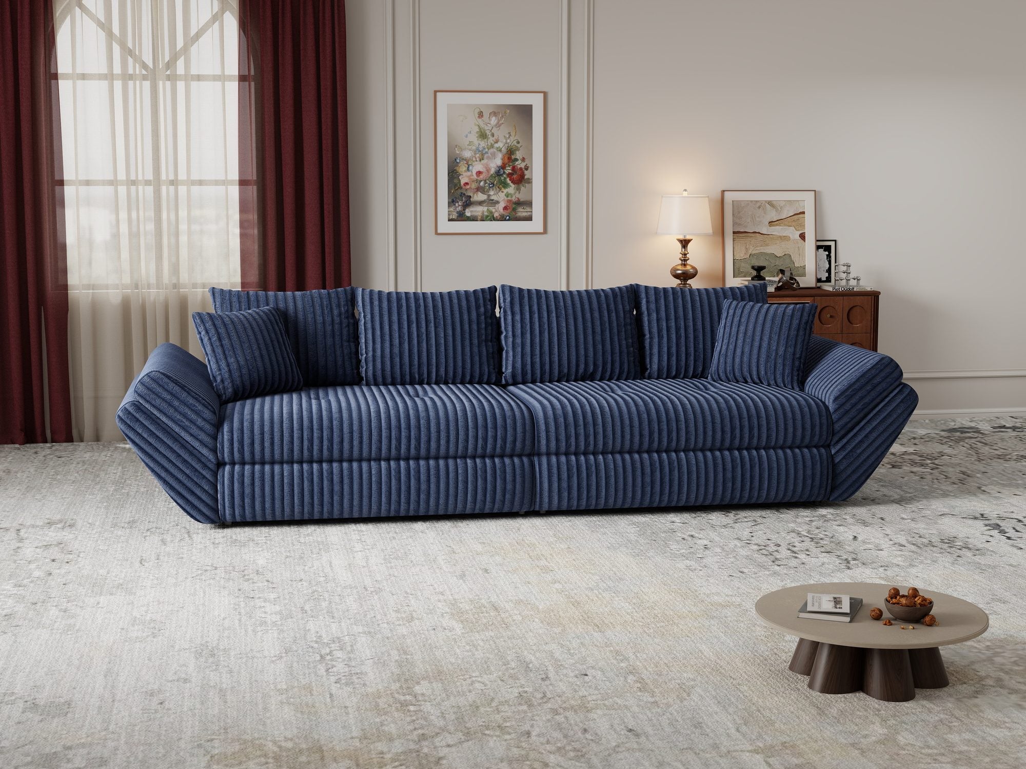 Canapea extensibilă dumonde cu ladă de depozitare si sezut confortabil din spuma high-density, Loana Tilia Albastru 300x100 cm