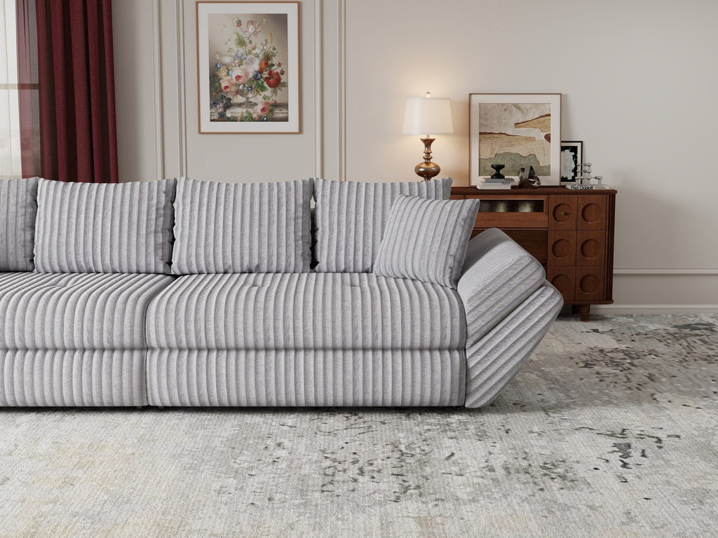 Canapea extensibilă dumonde cu ladă de depozitare si sezut confortabil din spuma high-density, Loana Tilia Gri 300x100 cm