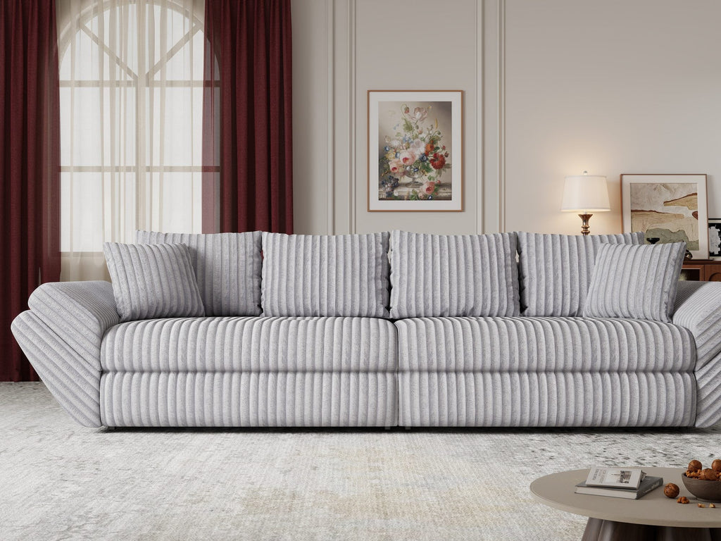 Canapea extensibilă dumonde cu ladă de depozitare si sezut confortabil din spuma high-density, Loana Tilia Gri 300x100 cm