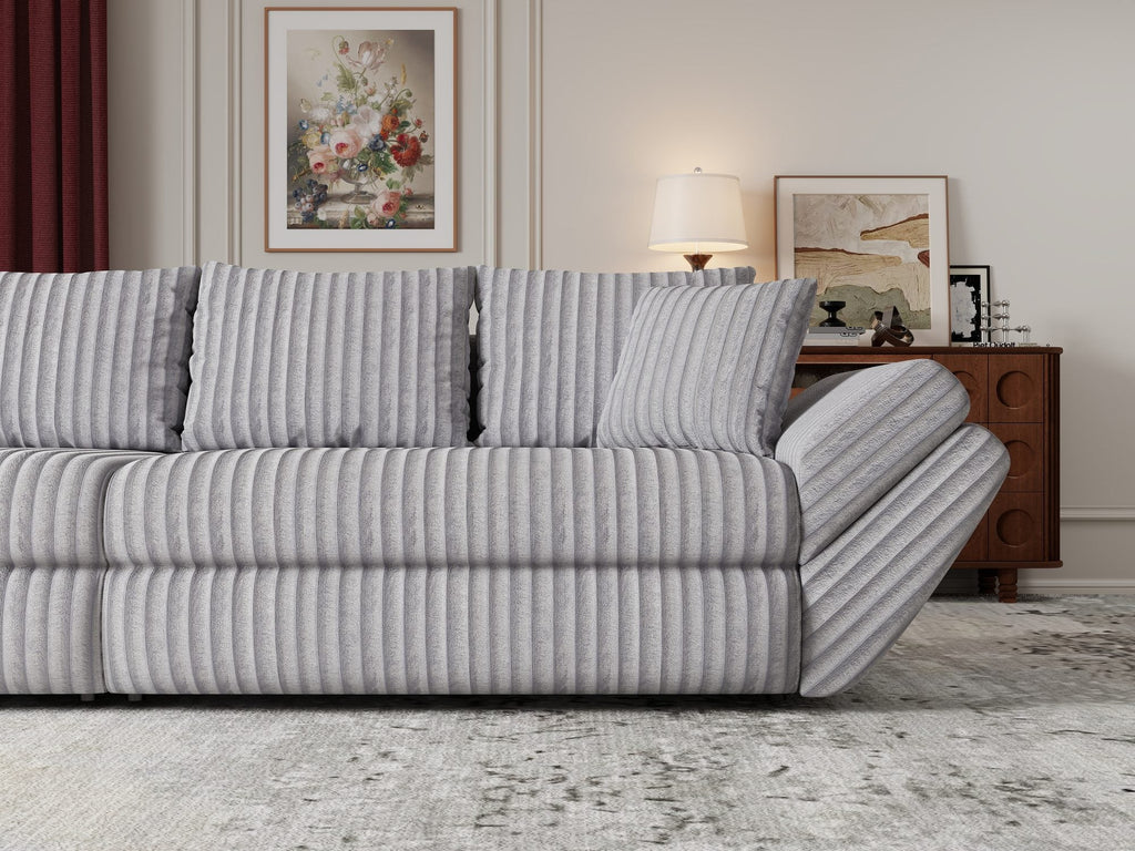 Canapea extensibilă dumonde cu ladă de depozitare si sezut confortabil din spuma high-density, Loana Tilia Gri 300x100 cm