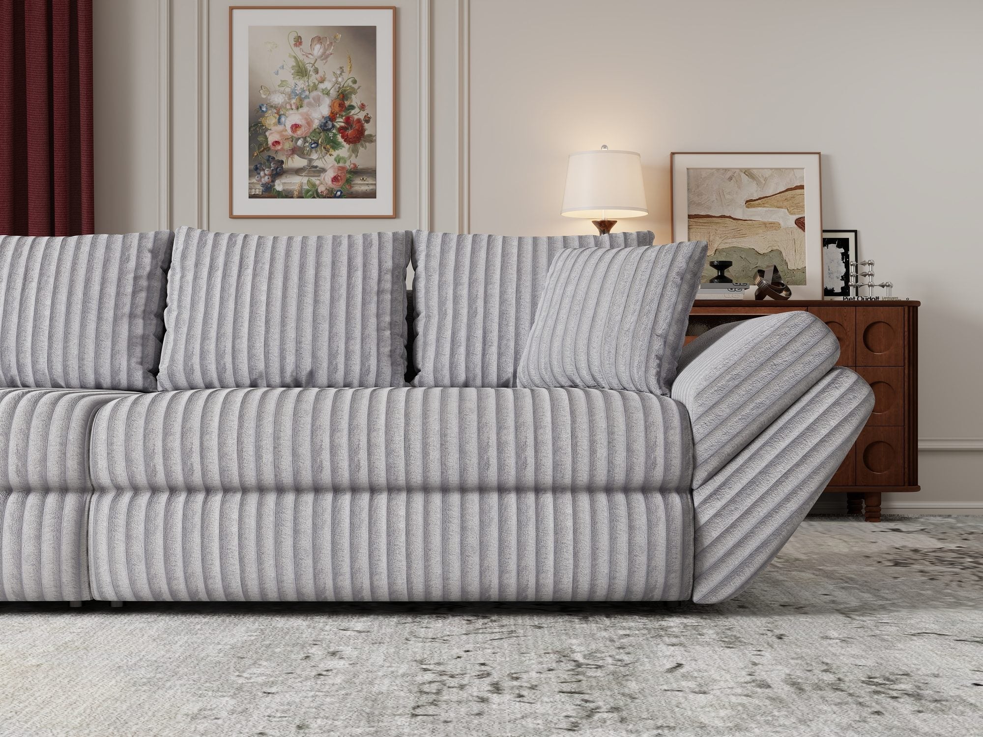 Canapea extensibilă dumonde cu ladă de depozitare si sezut confortabil din spuma high-density, Loana Tilia Gri 300x100 cm