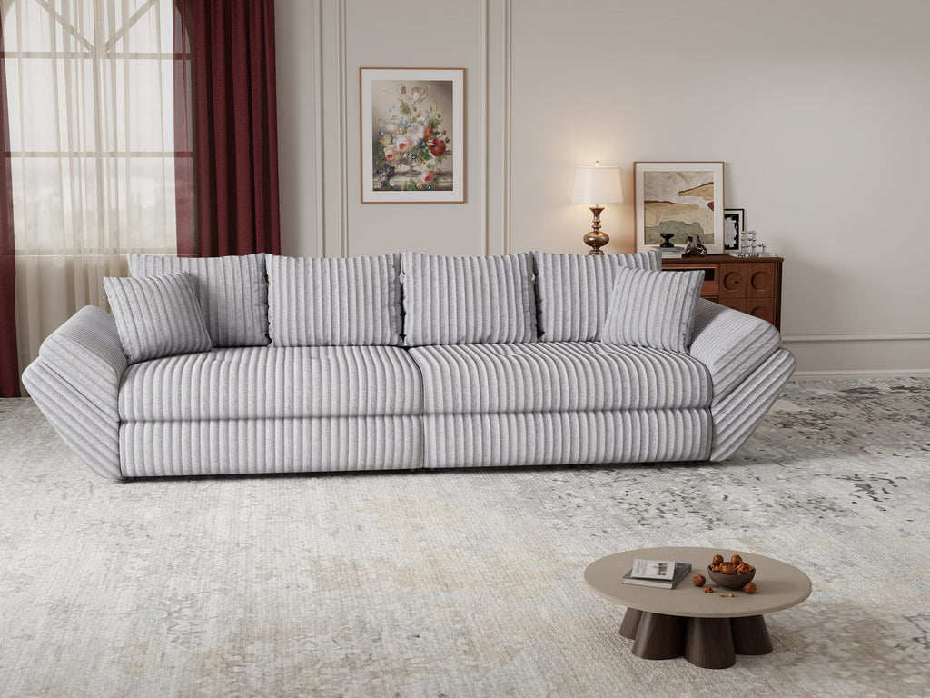 Canapea extensibilă dumonde cu ladă de depozitare si sezut confortabil din spuma high-density, Loana Tilia Gri 300x100 cm