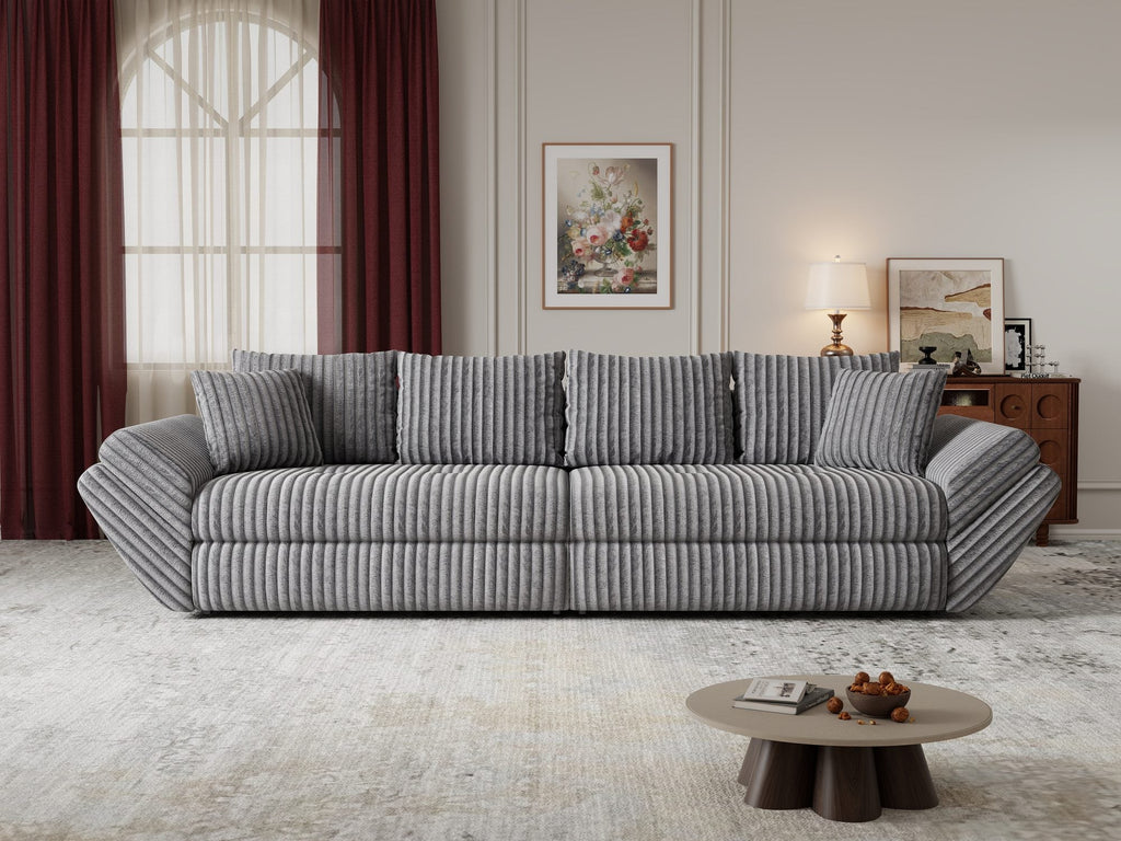 Canapea extensibilă dumonde cu ladă de depozitare si sezut confortabil din spuma high-density, Loana Tilia Gri 300x100 cm