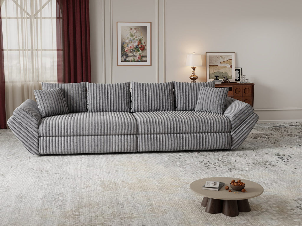 Canapea extensibilă dumonde cu ladă de depozitare si sezut confortabil din spuma high-density, Loana Tilia Gri 300x100 cm