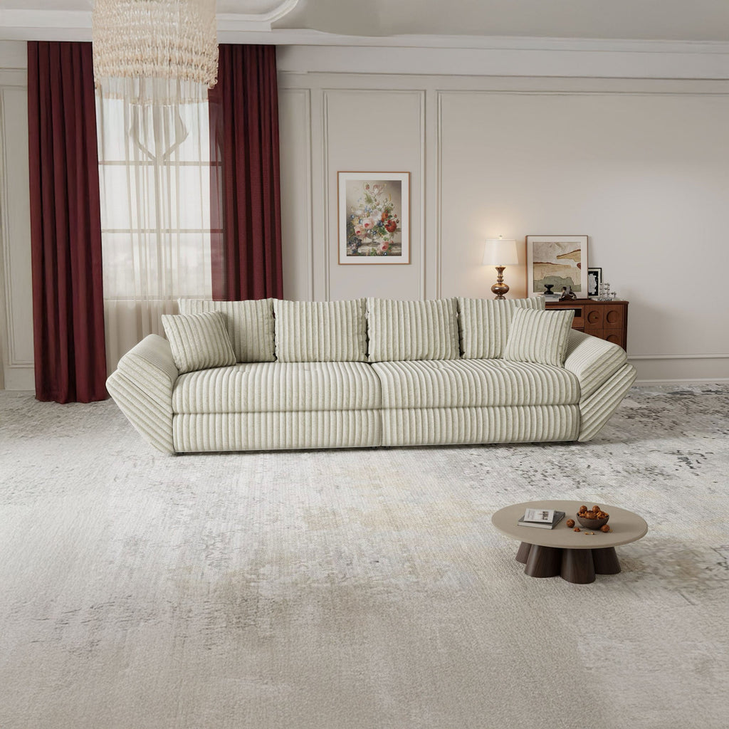 Canapea extensibilă dumonde cu ladă de depozitare si sezut confortabil din spuma high-density, Loana Tilia Bej 300x100 cm