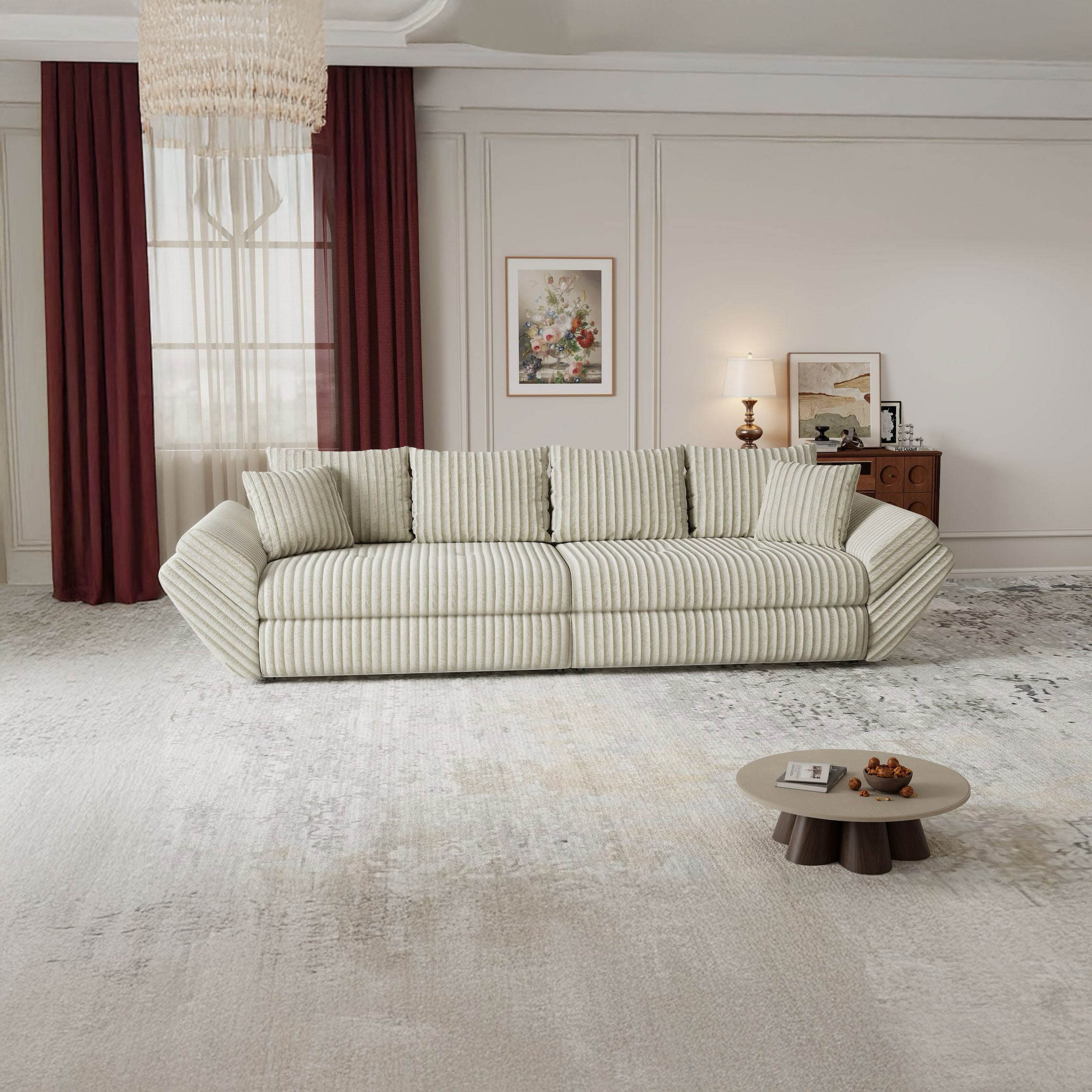Canapea extensibilă dumonde cu ladă de depozitare si sezut confortabil din spuma high-density, Loana Tilia Bej 300x100 cm