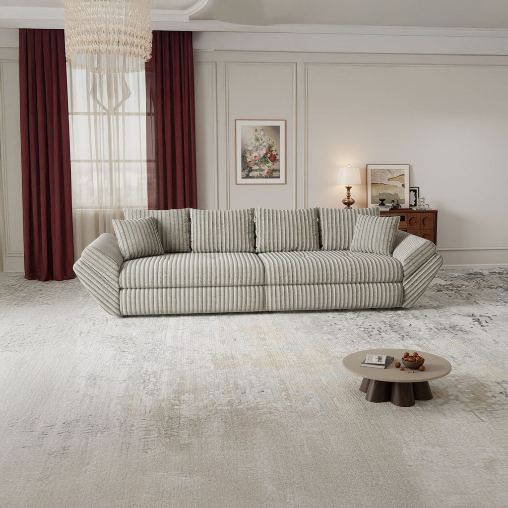 Canapea extensibilă dumonde cu ladă de depozitare si sezut confortabil din spuma high-density, Loana Tilia Gri- bej 300x100 cm