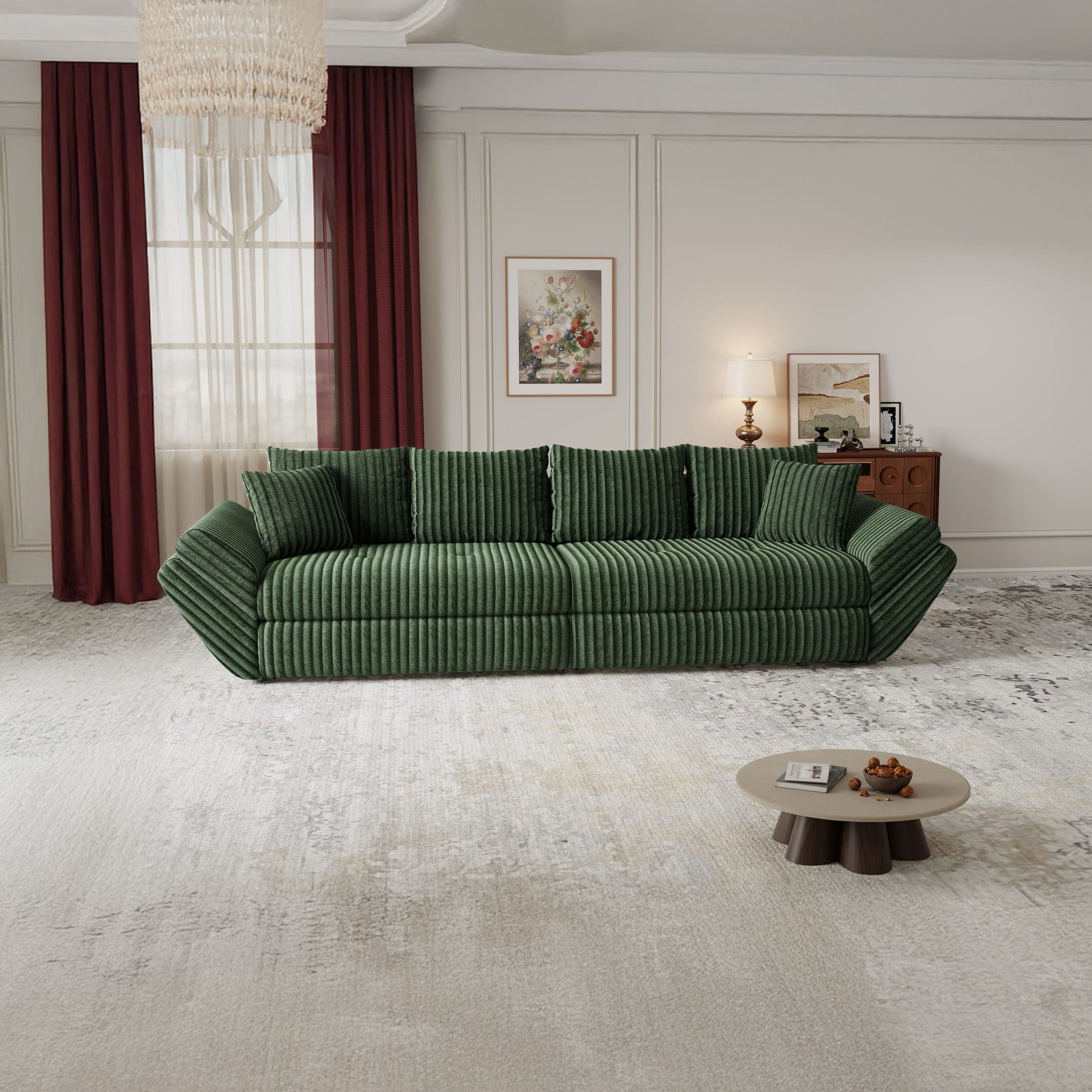 Canapea extensibilă dumonde cu ladă de depozitare si sezut confortabil din spuma high-density, Loana Tilia Verde 300x100 cm