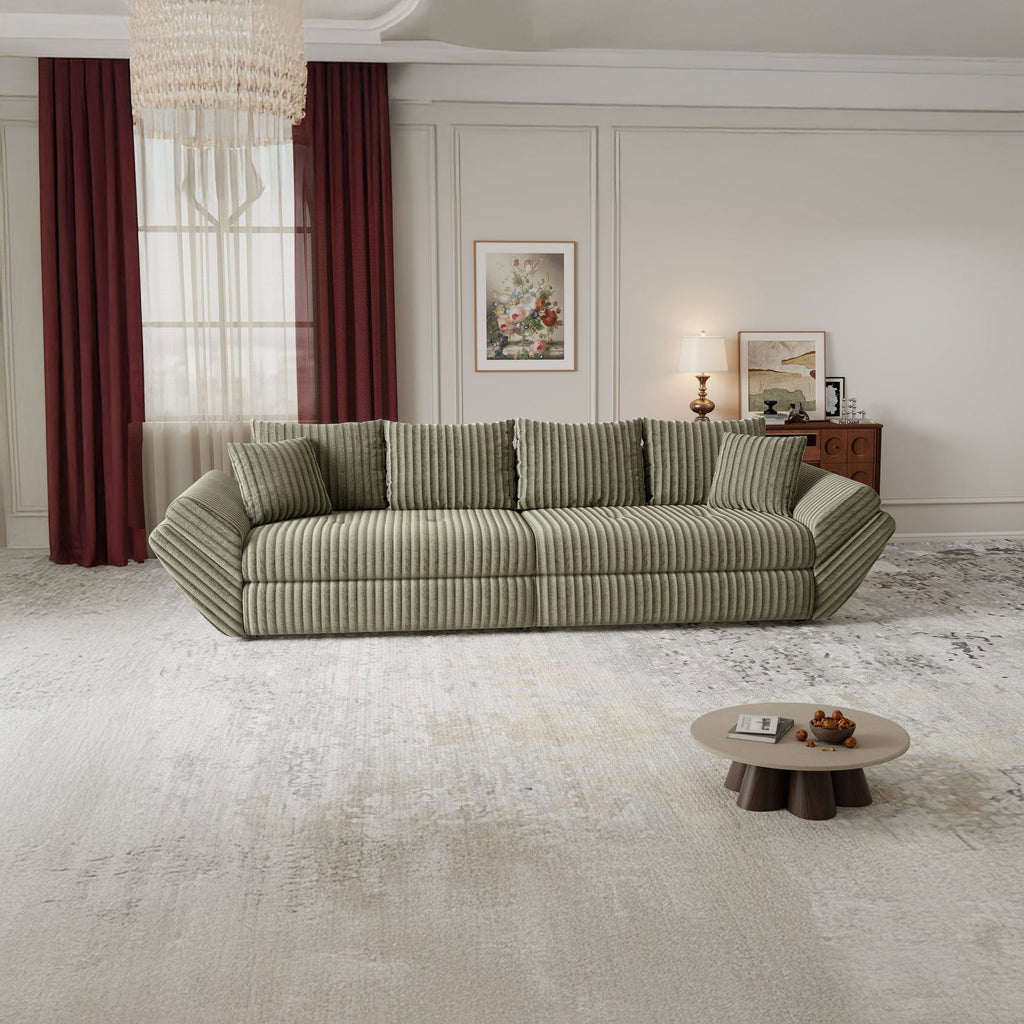 Canapea extensibilă dumonde cu ladă de depozitare si sezut confortabil din spuma high-density, Loana Tilia Verde olive 300x100 cm