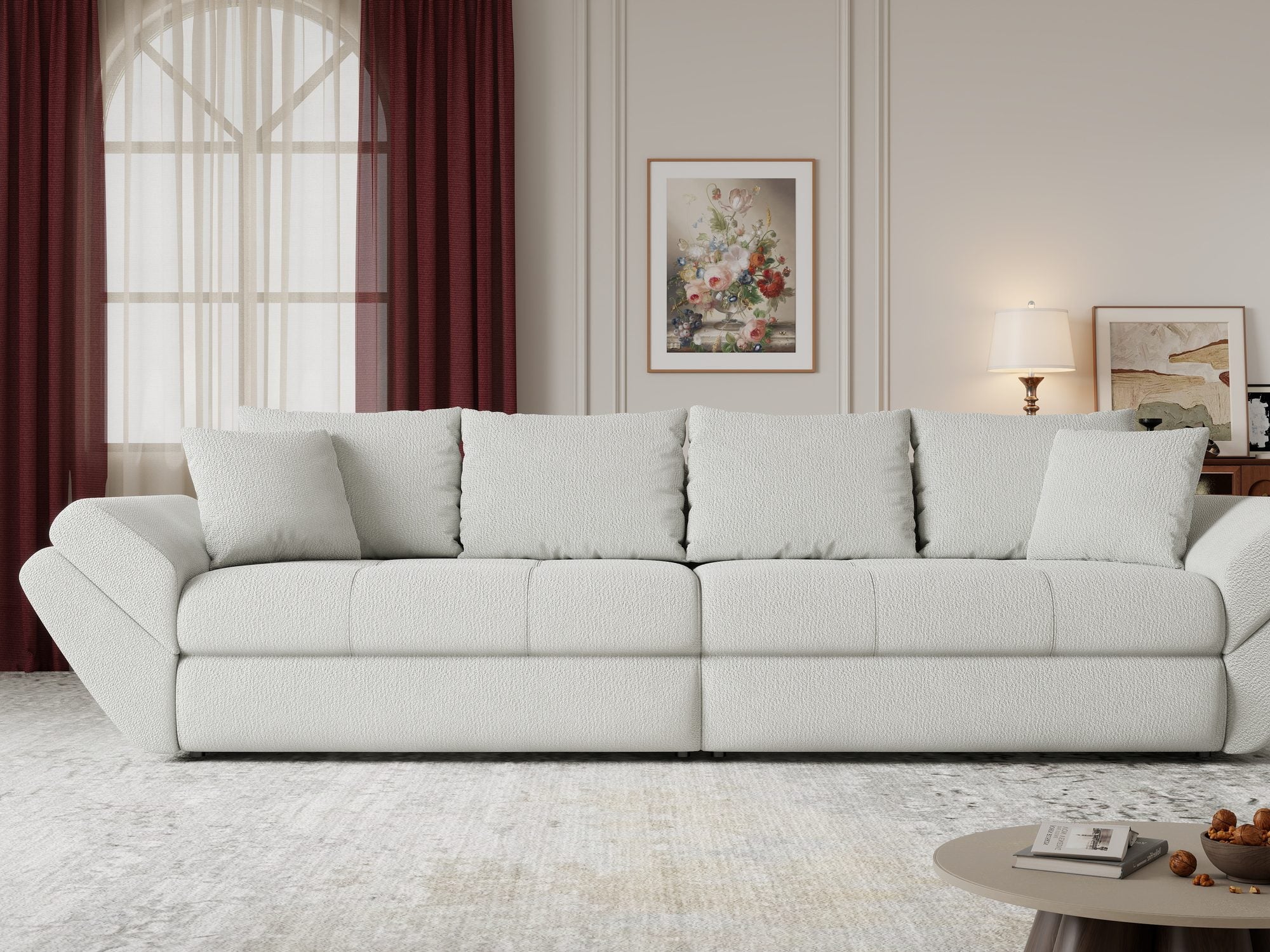 Canapea extensibilă dumonde cu ladă de depozitare si sezut confortabil din spuma high-density, Loana Vibe Bej 300x100 cm