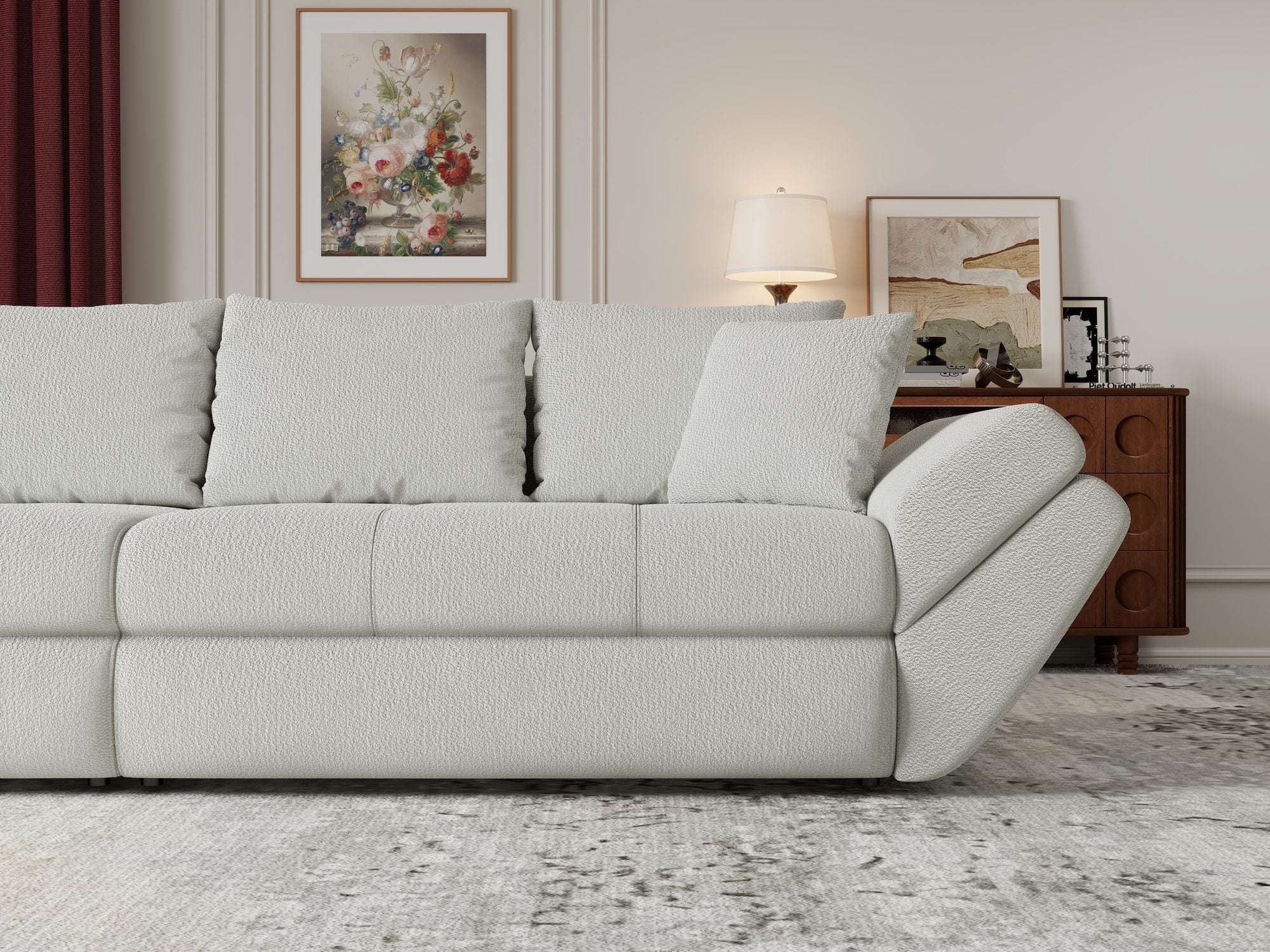 Canapea extensibilă dumonde cu ladă de depozitare si sezut confortabil din spuma high-density, Loana Vibe Bej 300x100 cm