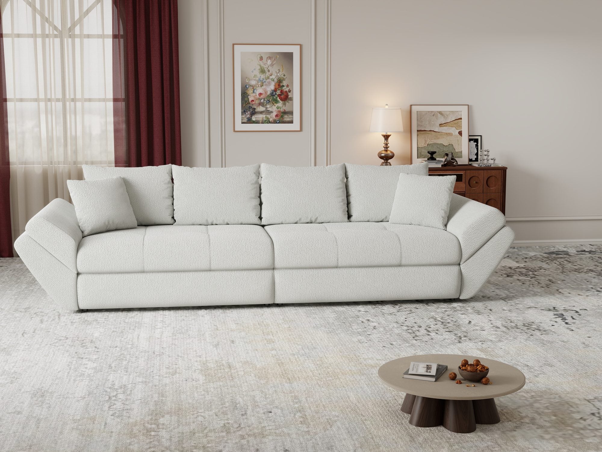 Canapea extensibilă dumonde cu ladă de depozitare si sezut confortabil din spuma high-density, Loana Vibe Bej 300x100 cm