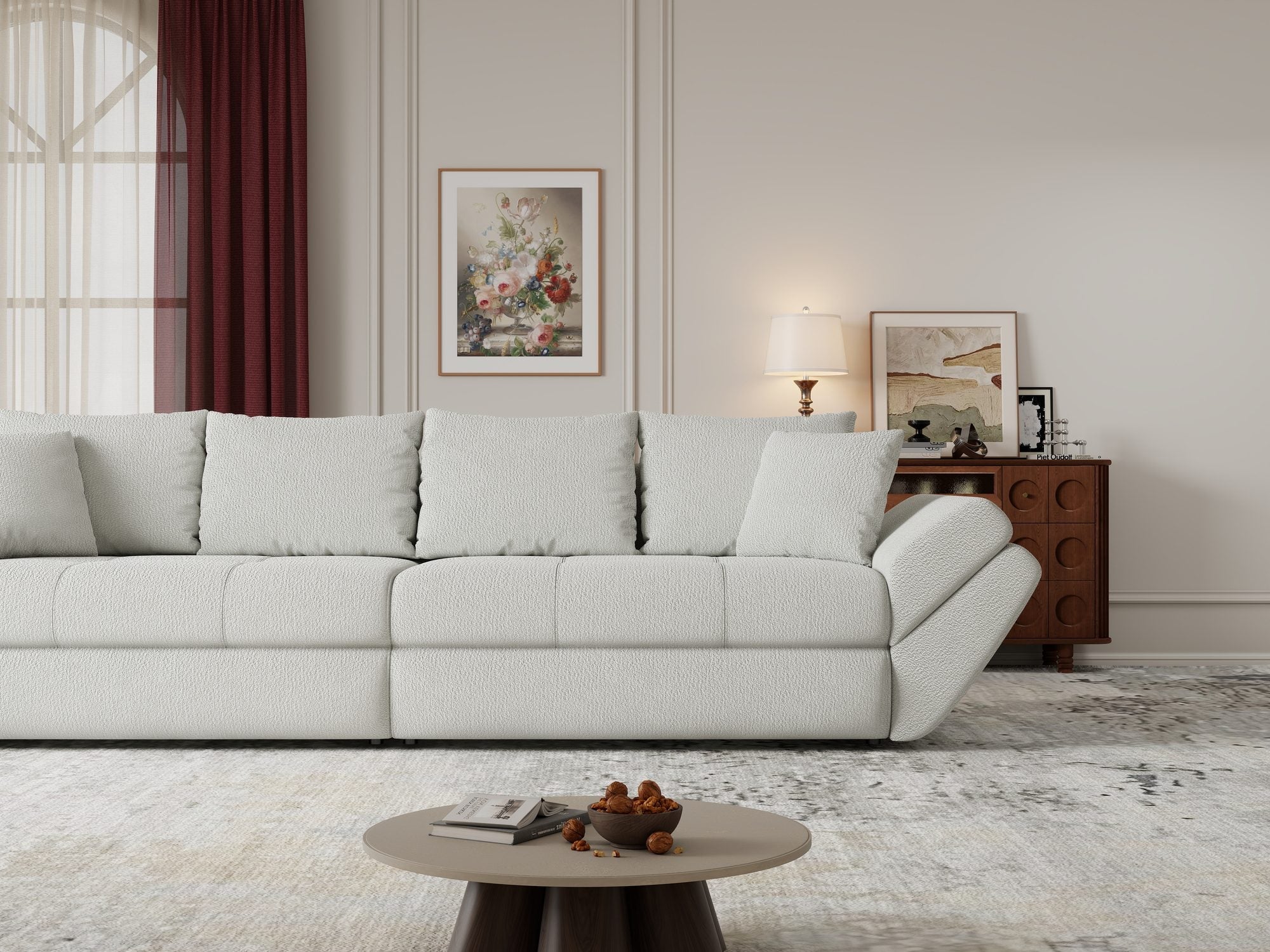 Canapea extensibilă dumonde cu ladă de depozitare si sezut confortabil din spuma high-density, Loana Vibe Bej 300x100 cm