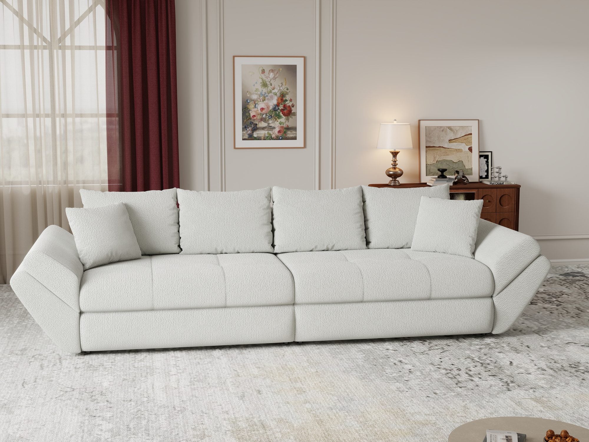 Canapea extensibilă dumonde cu ladă de depozitare si sezut confortabil din spuma high-density, Loana Vibe Bej 300x100 cm
