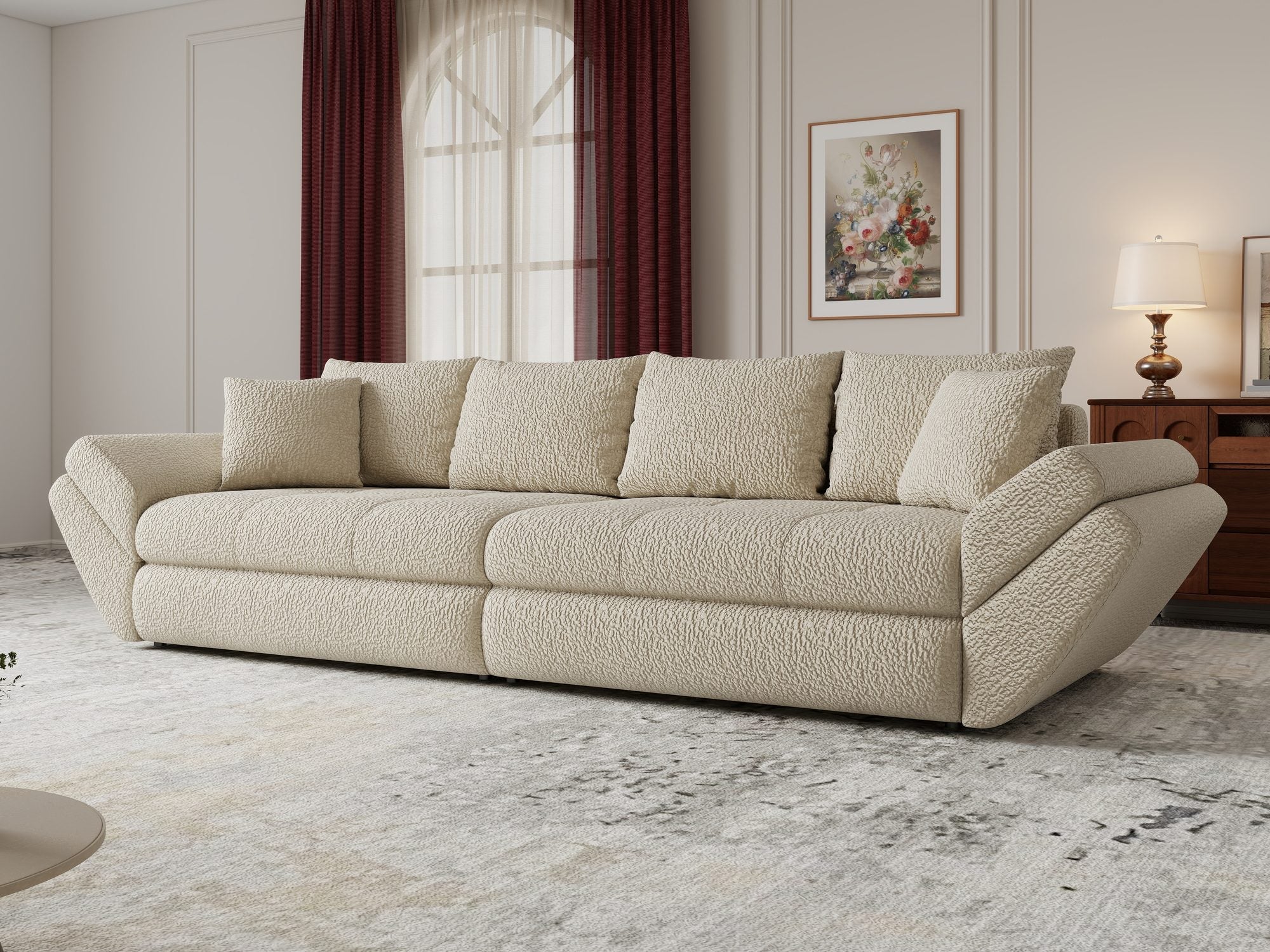 Canapea extensibilă dumonde cu ladă de depozitare si sezut confortabil din spuma high-density, Loana Vibe Bej 300x100 cm